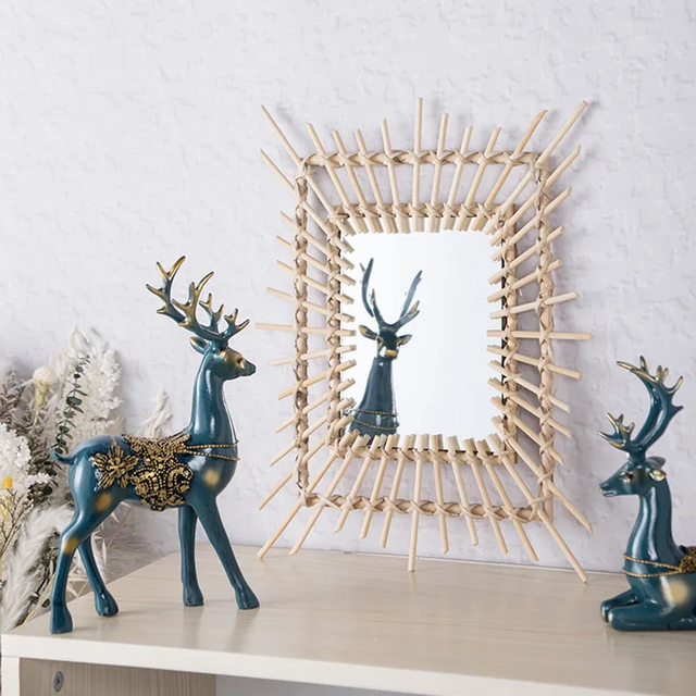 Modern Square Bamboo Wall-Mounted Decorative Mirror
