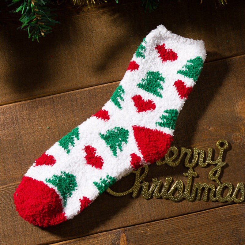 Five pairs of fluffy Christmas bed socks