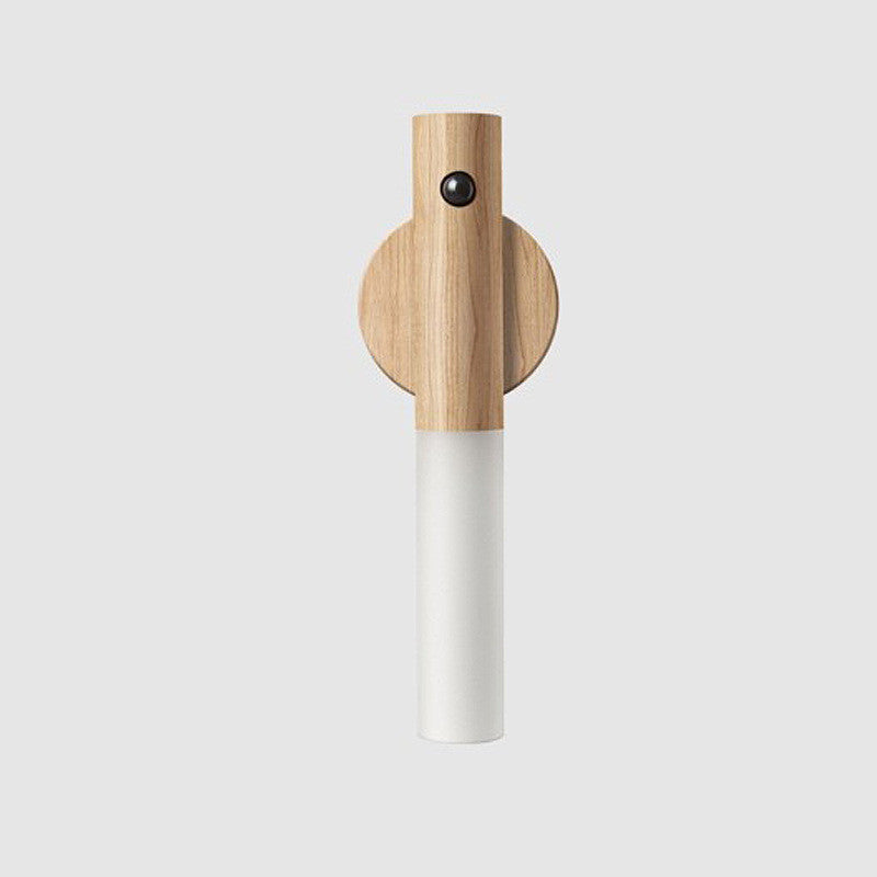 Wooden motion sensor light on wall