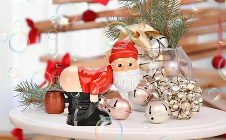 Santa bubble machine blowing bubbles