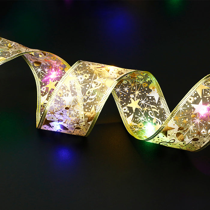 Elmvora Christmas ribbon with built-in LED fairy lights