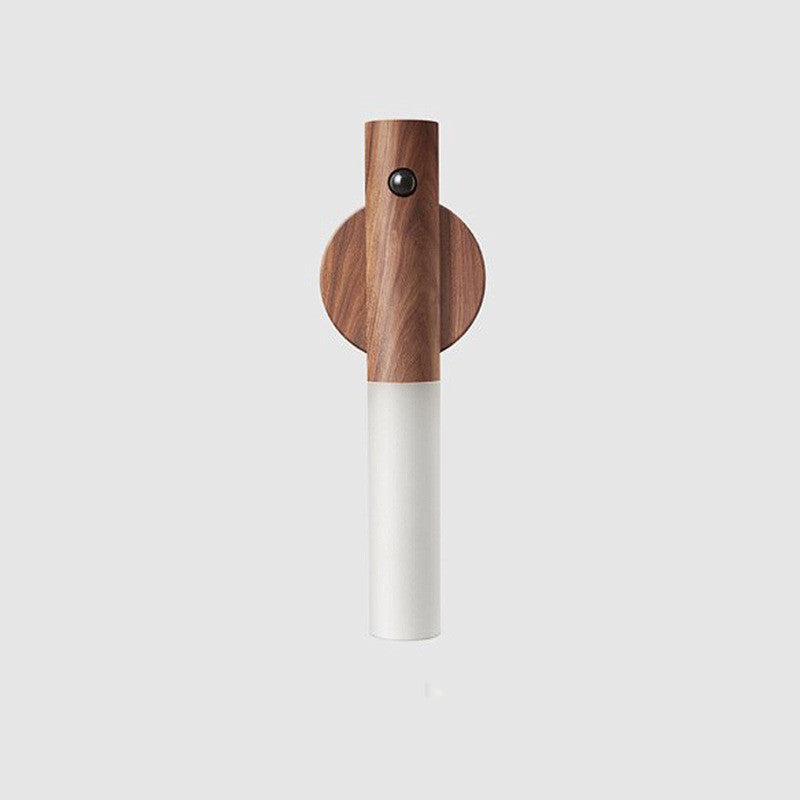 Wooden motion sensor light on wall