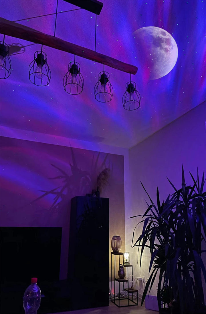 Aurora star projector lighting up a ceiling