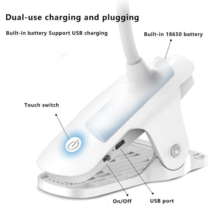 Simple LED Clip Desk Lamp Rechargeable Eye Protection Night Light