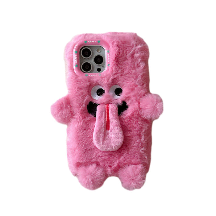Funny Tongue Sticking Out Plush Phone Case For iPhone