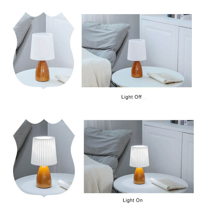 Scandinavian Retro Table Lamp with Pleated Shade and Glass Base