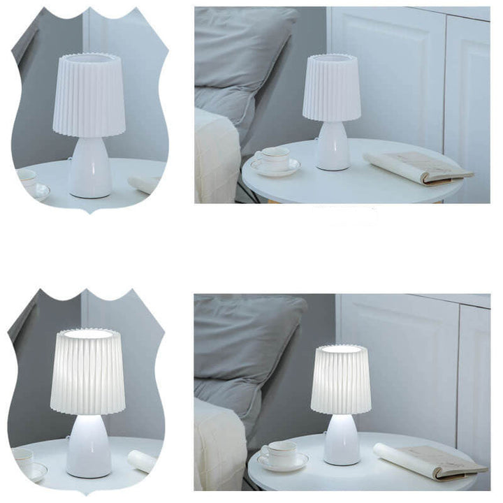 Scandinavian Retro Table Lamp with Pleated Shade and Glass Base
