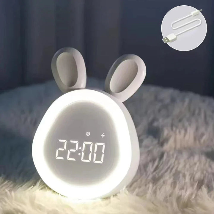 GlowBunny – Cute Kids Alarm Clock with Night Light &amp; Adjustable Brightness
