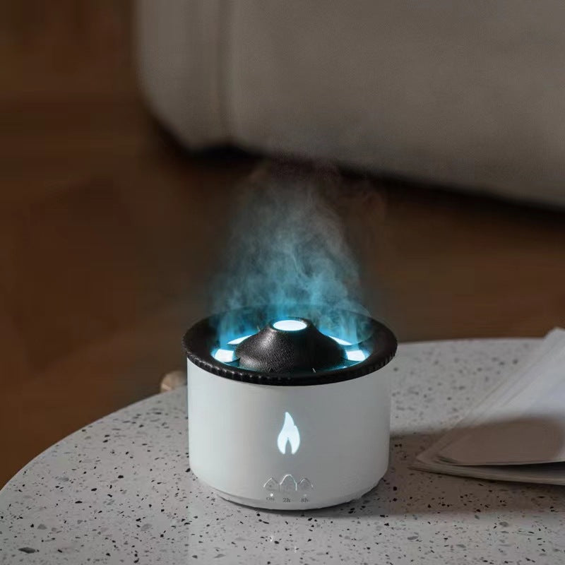 Volcano flame aroma diffuser with mist rings
