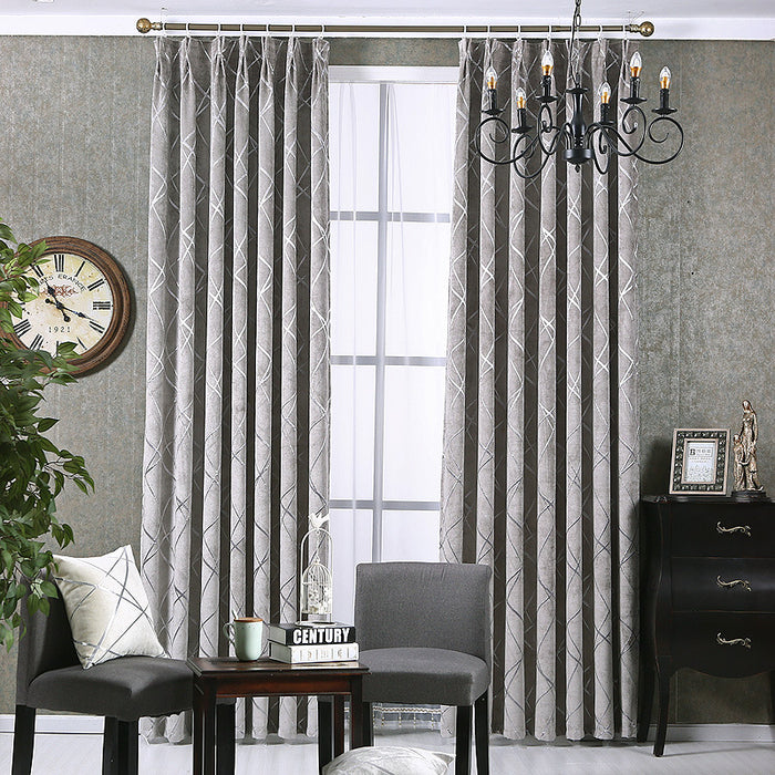 Elmvora Chenille blackout curtain with geometric line pattern