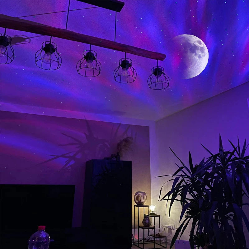 Aurora star projector lighting up a ceiling