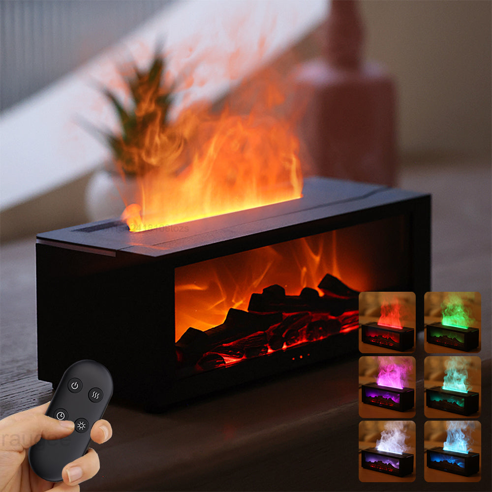 Black fireplace diffuser with flame mist