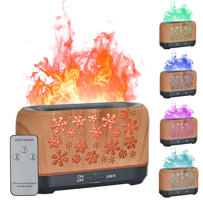 Elmvora Snowflake flame-effect diffuser in a wood-look finish