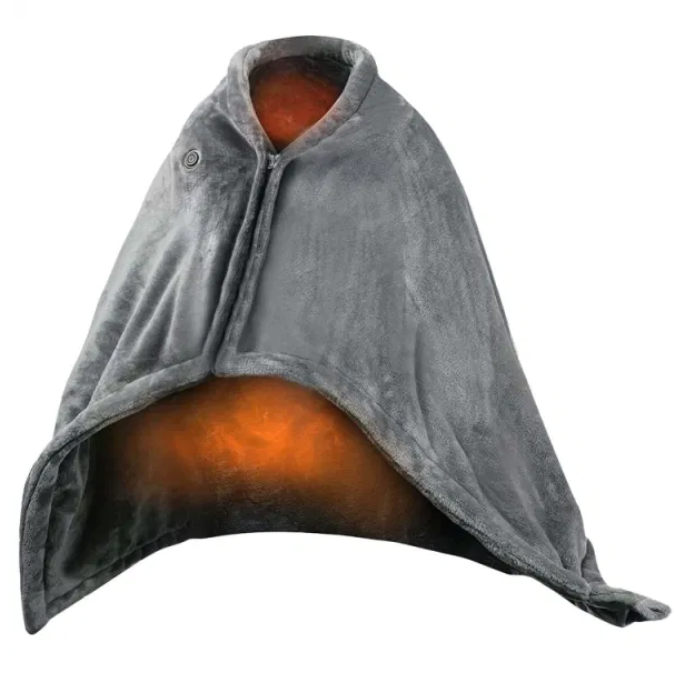 Grey USB heated poncho shawl