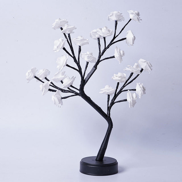 Rose tree lamp with glowing LED roses