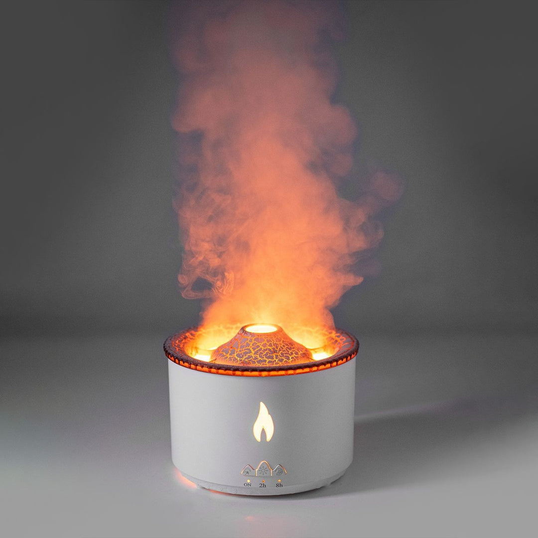 Volcano flame aroma diffuser with mist rings