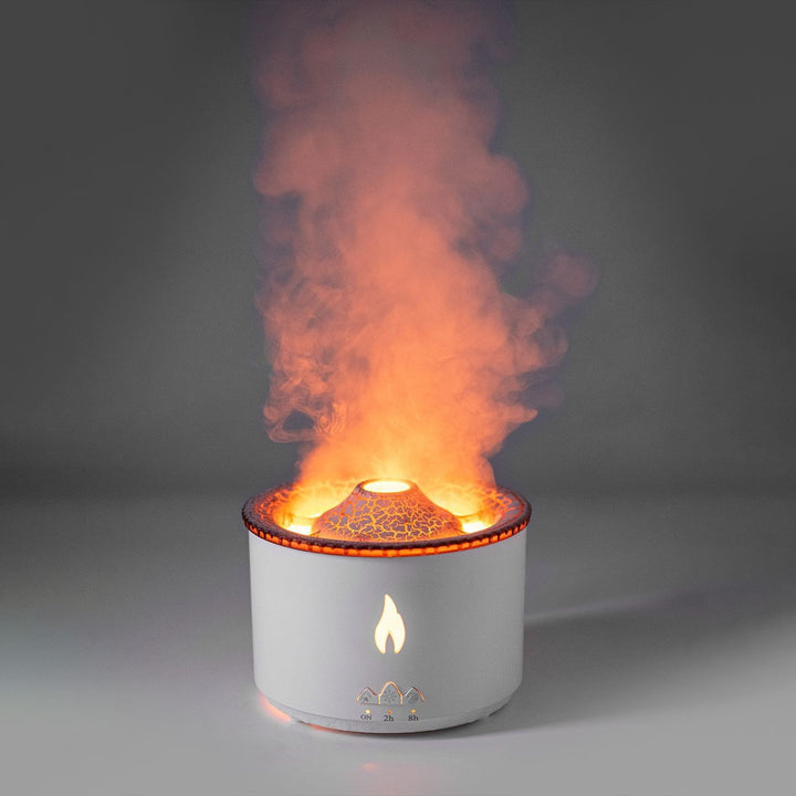 Volcano flame aroma diffuser with mist rings