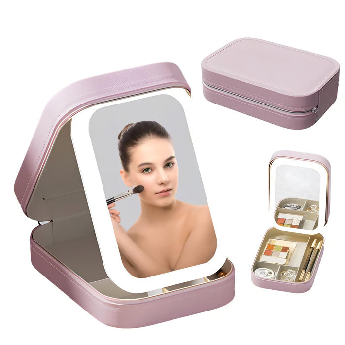 Portable Makeup Organizer — Compact LED Mirror with Adjustable Lighting