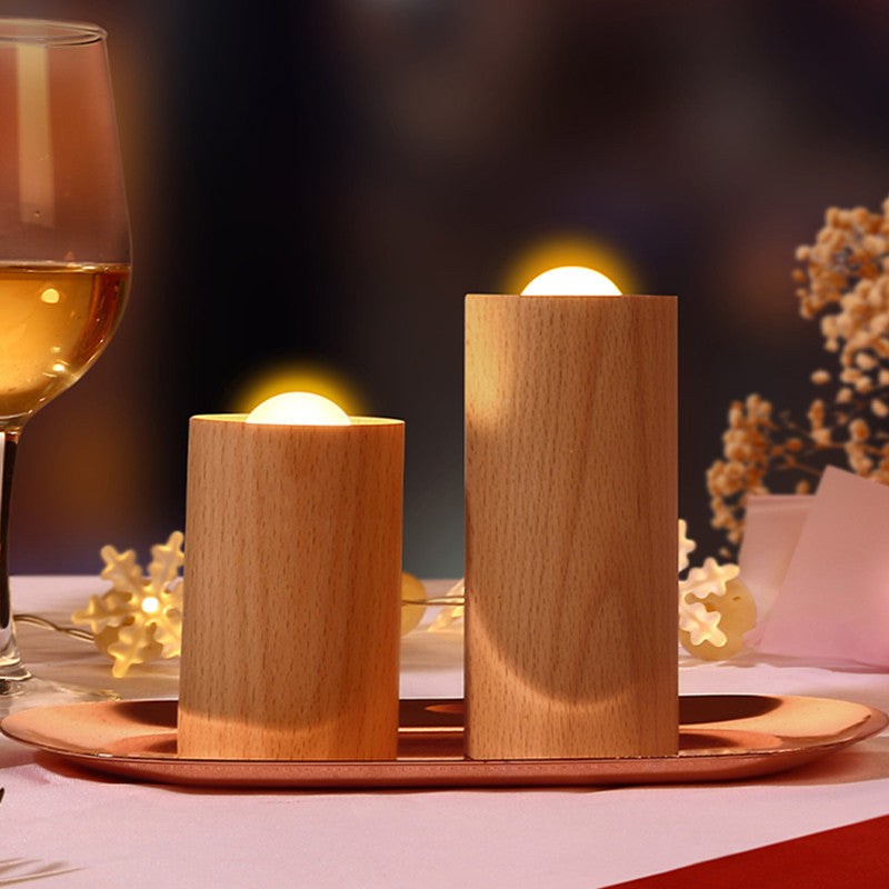 Wooden Creative Candlelight Airflow Blowing Control Night Light