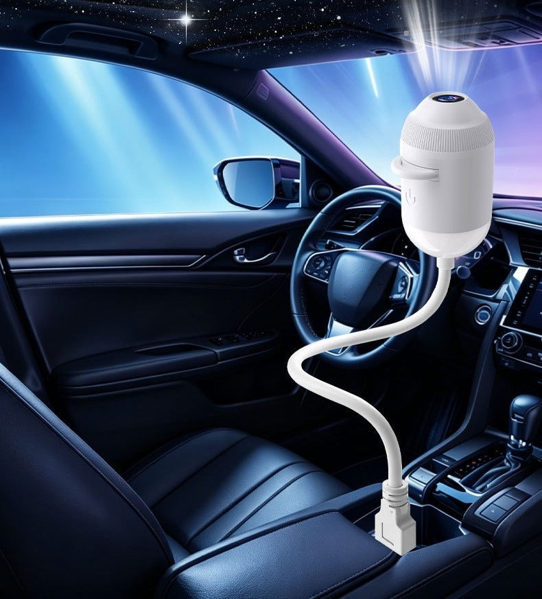 Mini USB star projector lighting a car roof
