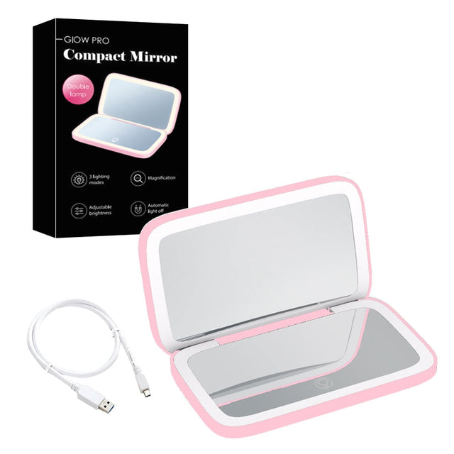 Compact LED Makeup Mirror with Double Magnification 1X and 10X