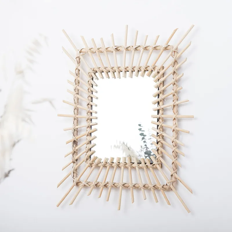Modern Square Bamboo Wall-Mounted Decorative Mirror