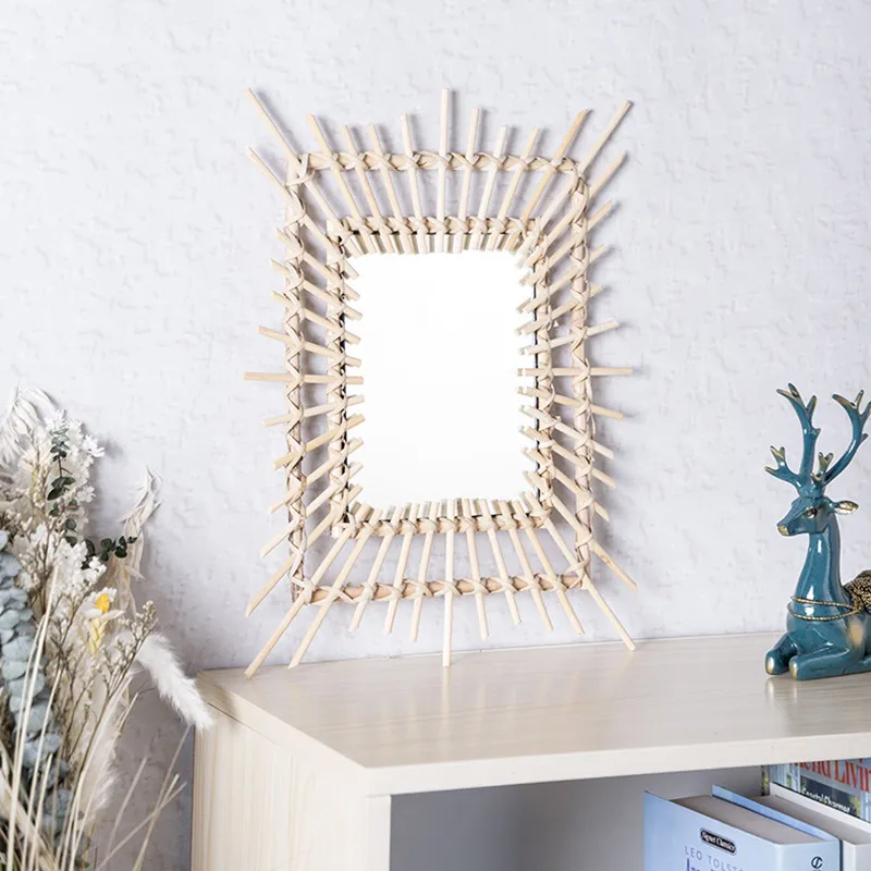 Modern Square Bamboo Wall-Mounted Decorative Mirror