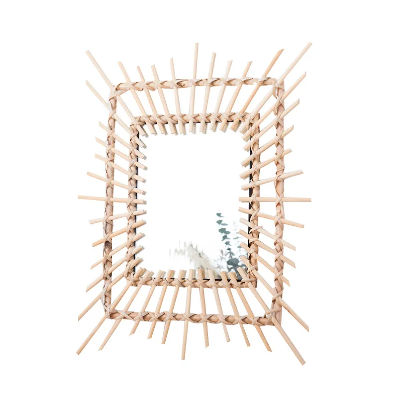 Modern Square Bamboo Wall-Mounted Decorative Mirror