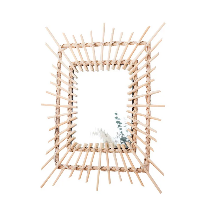 Modern Square Bamboo Wall-Mounted Decorative Mirror