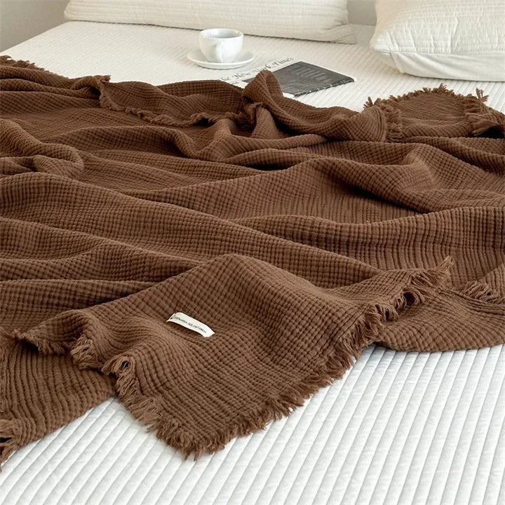 Solid colour cotton sofa blanket