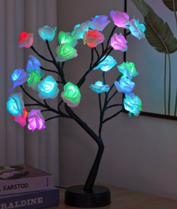 Rose tree lamp with glowing LED roses