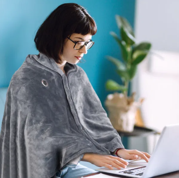Grey USB heated poncho shawl