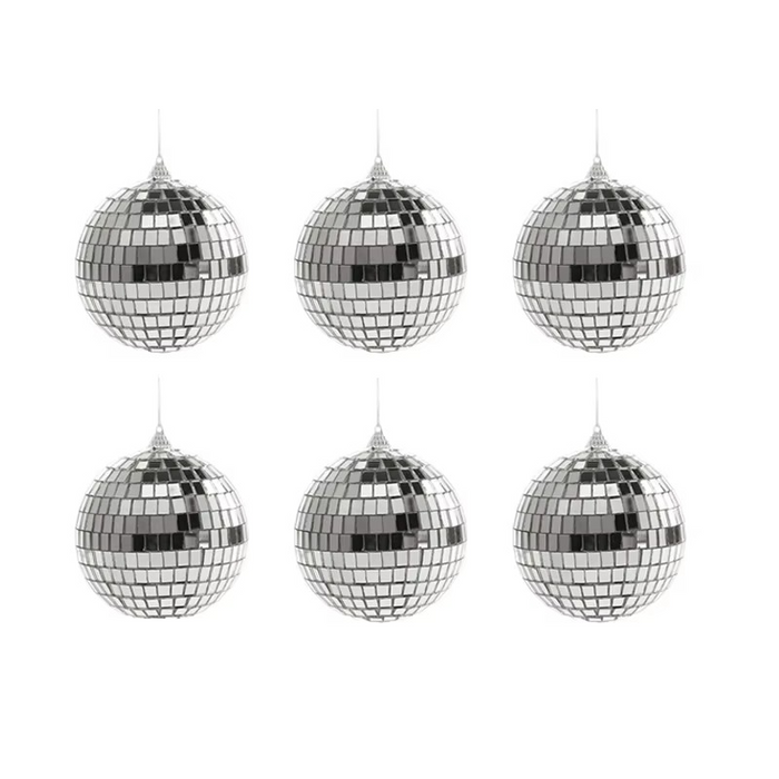 Set of 6 Mirror Baubles Disco Pattern Sparkle for Christmas Tree