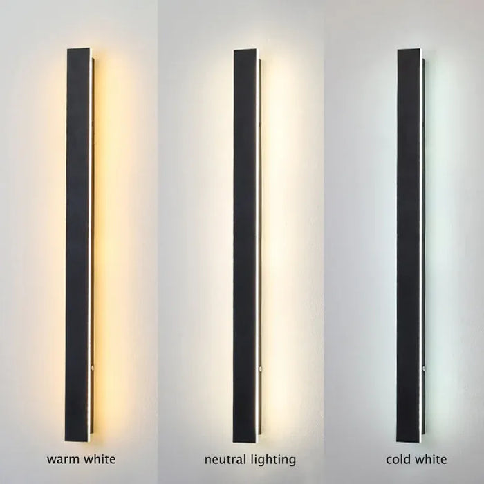 Linear black minimalist LED outdoor wall light