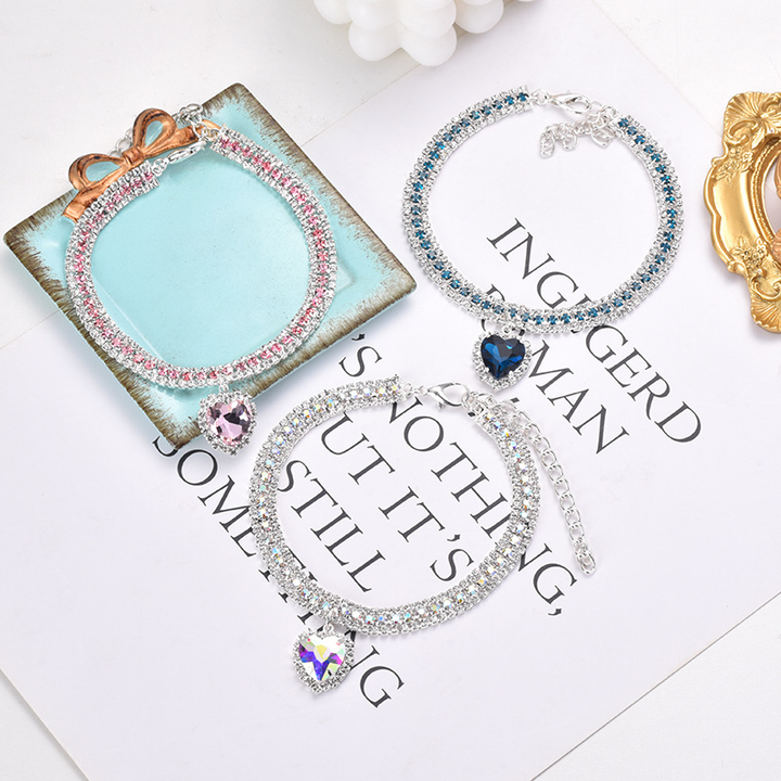 Luxury Cat | Luxury Crystal Cat Collar Heart Gemstone Pendant Reflective