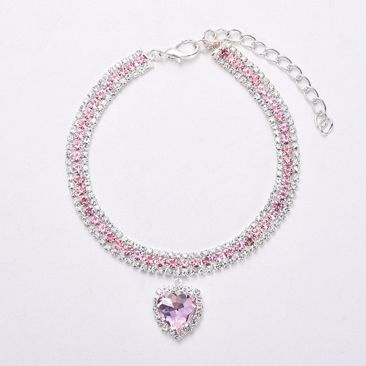 Luxury Cat | Luxury Crystal Cat Collar Heart Gemstone Pendant Reflective