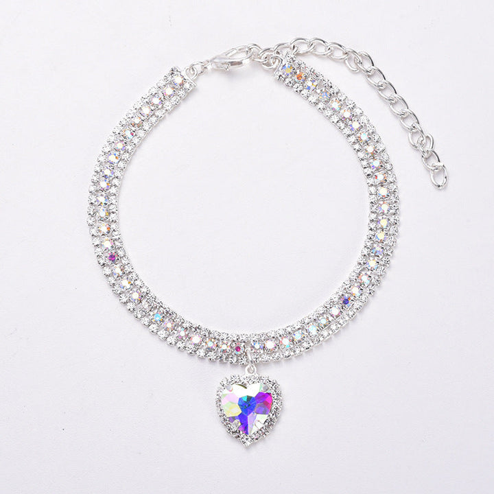 Luxury Cat | Luxury Crystal Cat Collar Heart Gemstone Pendant Reflective