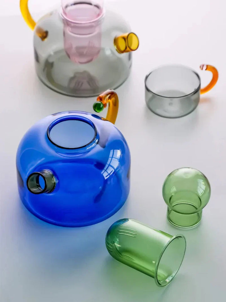 colour Bloom Glass Teapot &amp; Cup Set