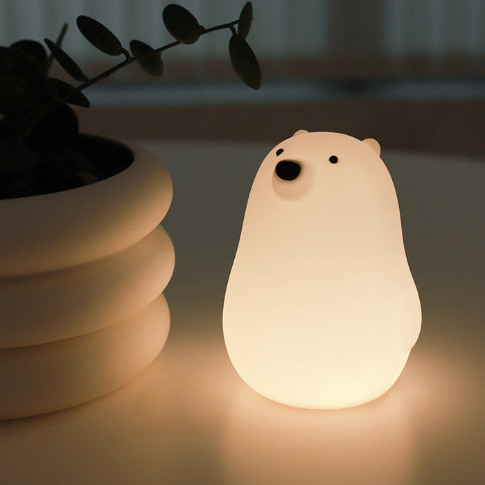 Squeezeable Silicone White Bear LED Night Light - Perfect Gift for Kids and Girls